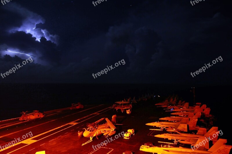 Aircraft Carrier Navy Deck Thunderstorm Military