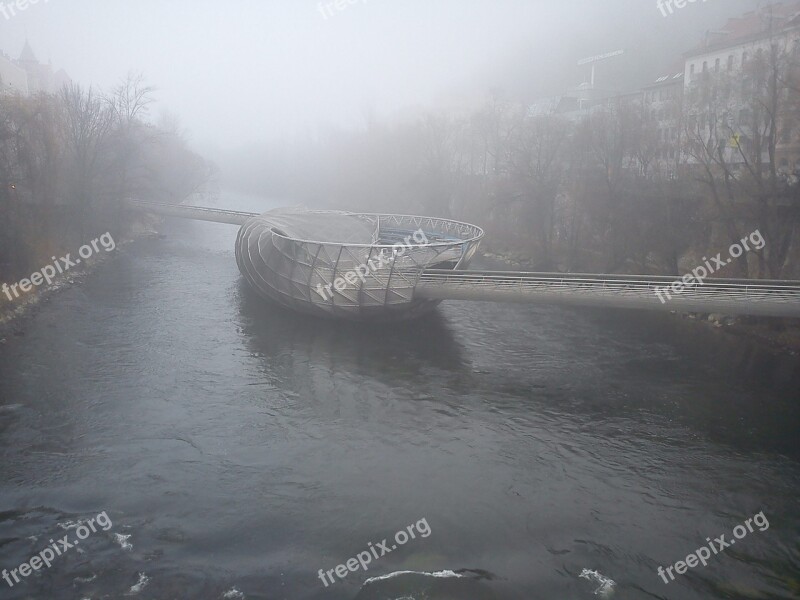 Graz Murinsel Fog Autumn Bridge