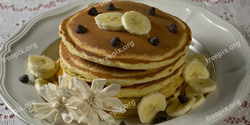 Pancakes Banana Chocolate Chocolate Chips Food