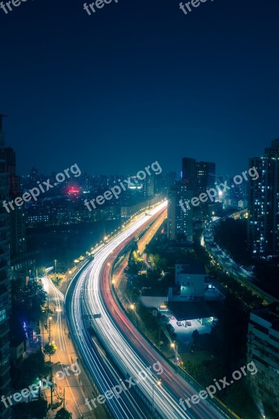 Shanghai Street Traffic Night Lights