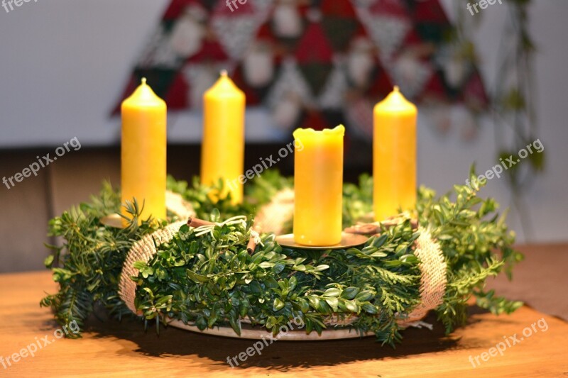 Advent Wreath Christmas Deco Beeswax Candles Green