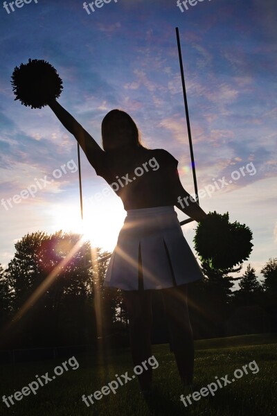 Cheerleader Sunset Girl Woman Silhouette