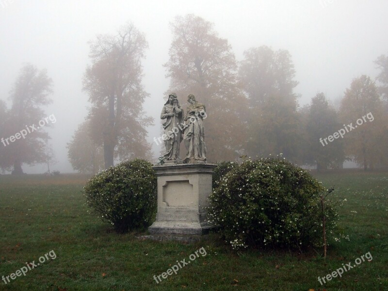 Slovakia Fog Trees Autumn Statue