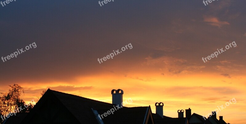 Sunset Rooftops Mood Clouds Dusk