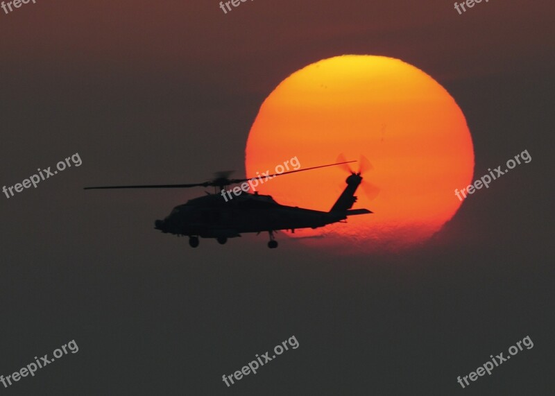 Helicopter Military Sun Sunset Silhouette