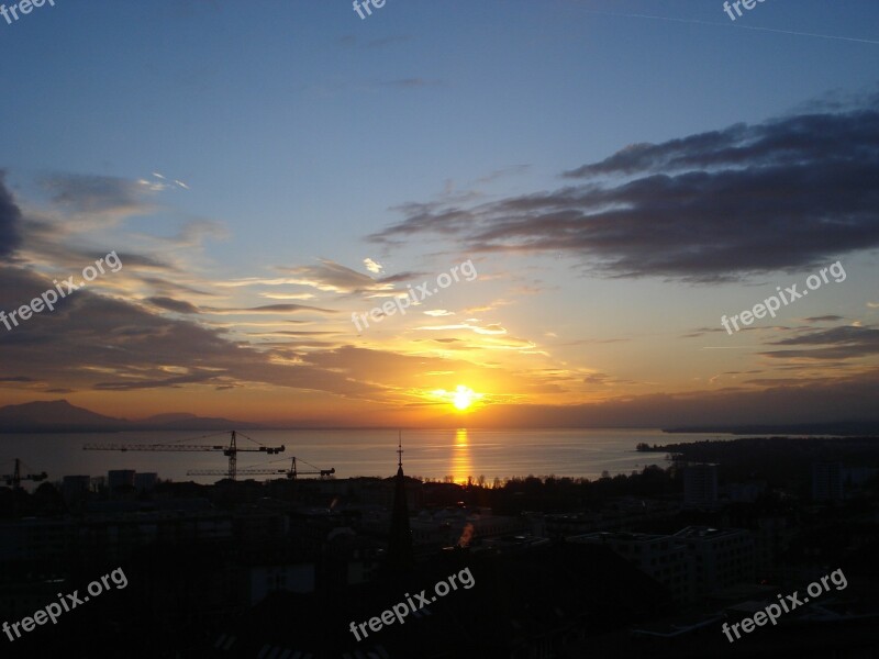 Lake Geneva Sunset Lausanne Switzerland Sun