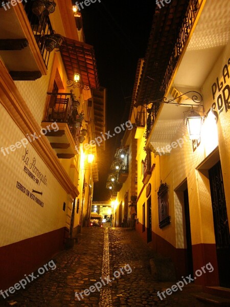 Mexico Building Travel Night View Cobblestone