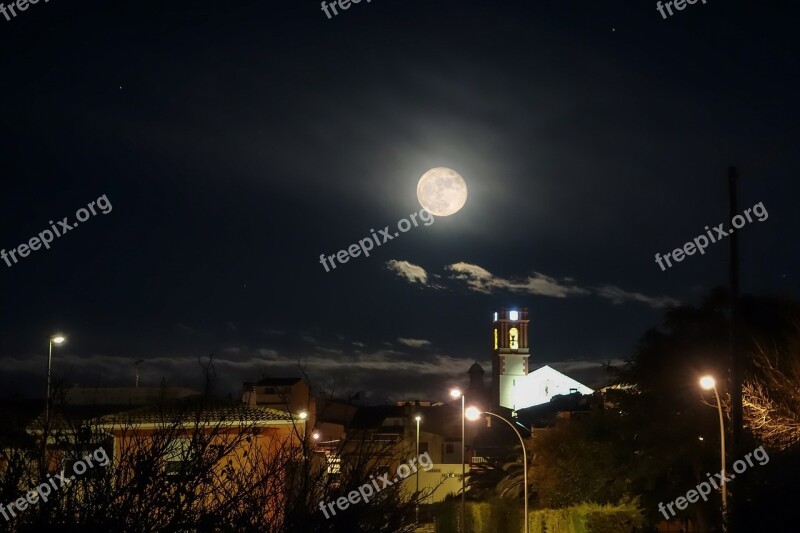 Full Moon Moon Village Night Landscape Free Photos