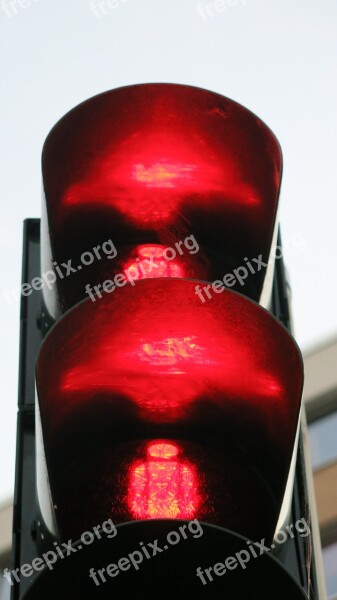 Red Traffic Lights Footbridge Signal Stop