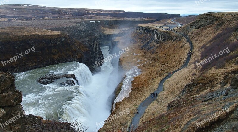 Iceland Gulfoss Waterfall Landmark Free Photos