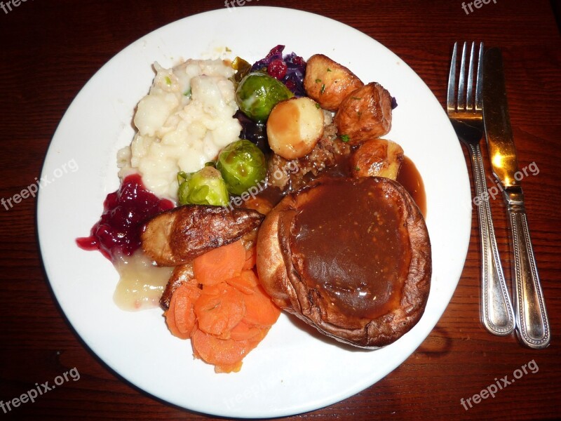 Food Dinner Meal Yorkshire Pudding Plate