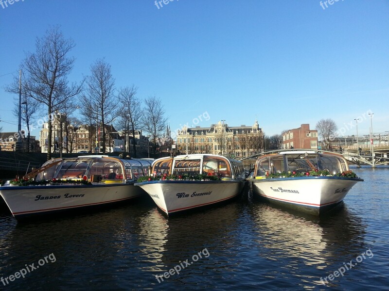 Boats Amsterdam Canal Channel Holland