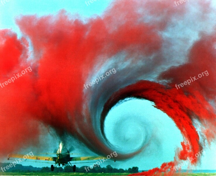 Airplane Vortex Wings Red Smoke Air Cloud