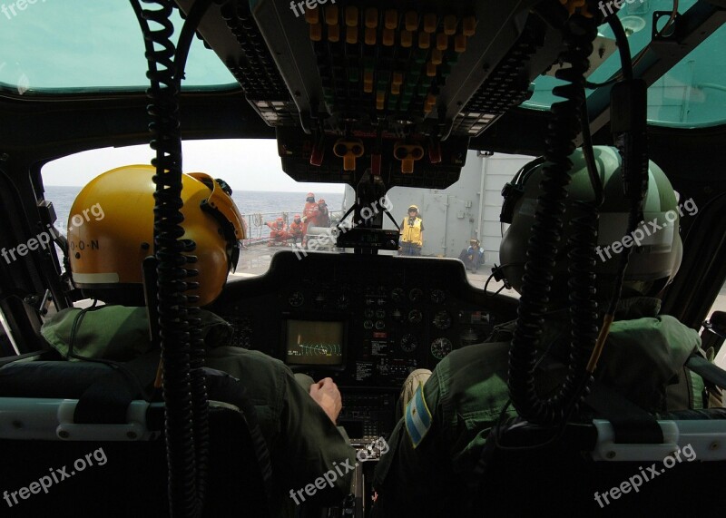 Helicopter Pilots Cockpit Preparations Launch Flight Deck