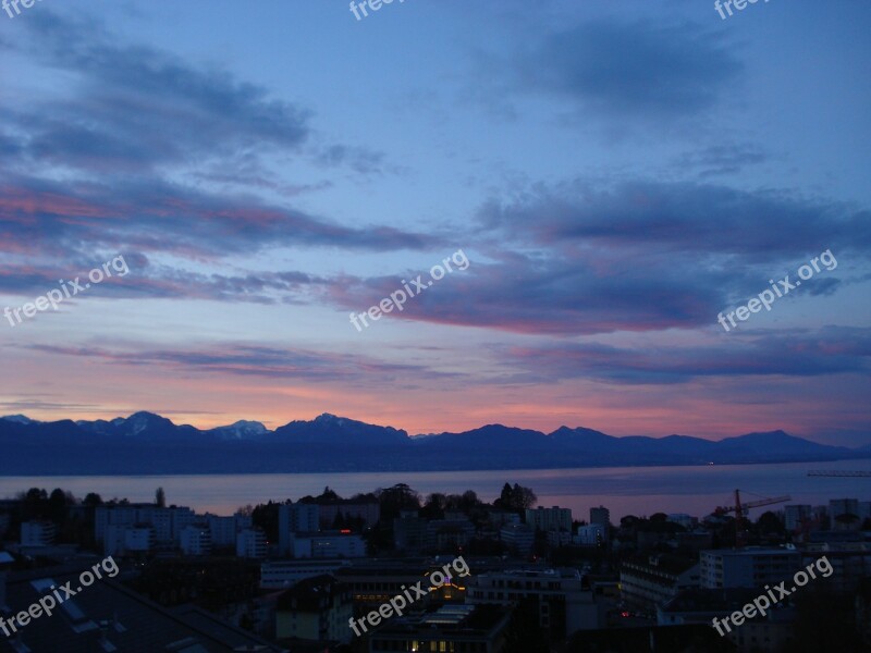 Sunrise Dawn Sky Mountains Lake Geneva