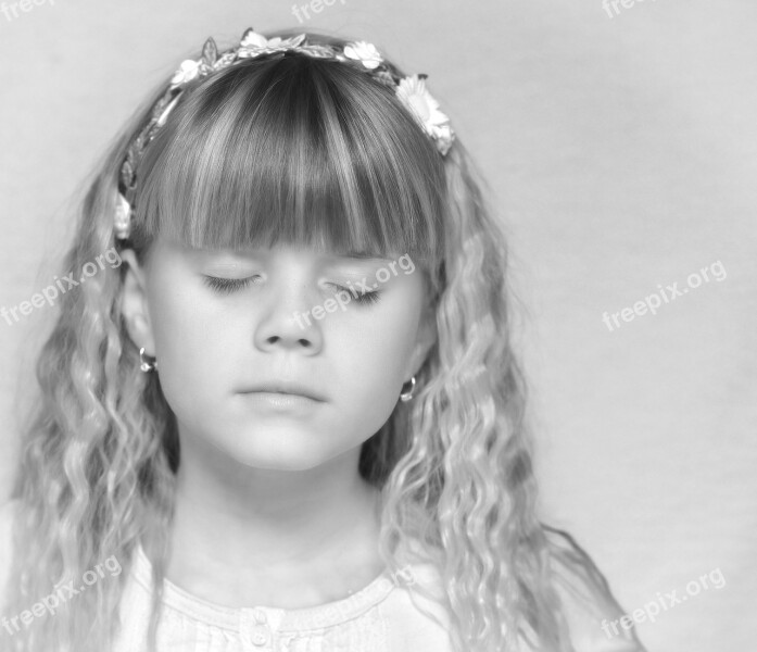 Child Girl Angelic Black And White Recording Free Photos