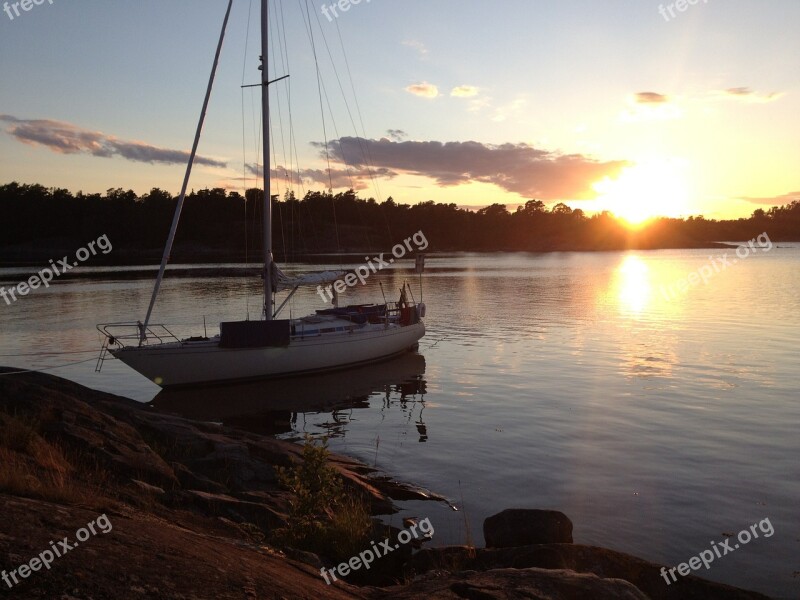 Sailboat Sweden Summer Night Free Photos