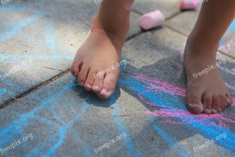 Bare Feet Chalk Sidewalk Pink