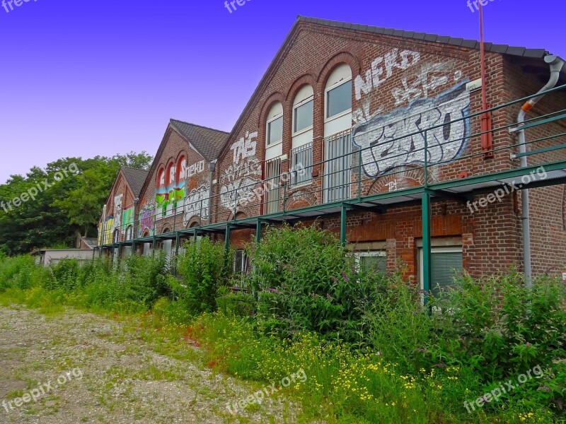 Old Building Graffiti Railway Station Fallow Land Wild