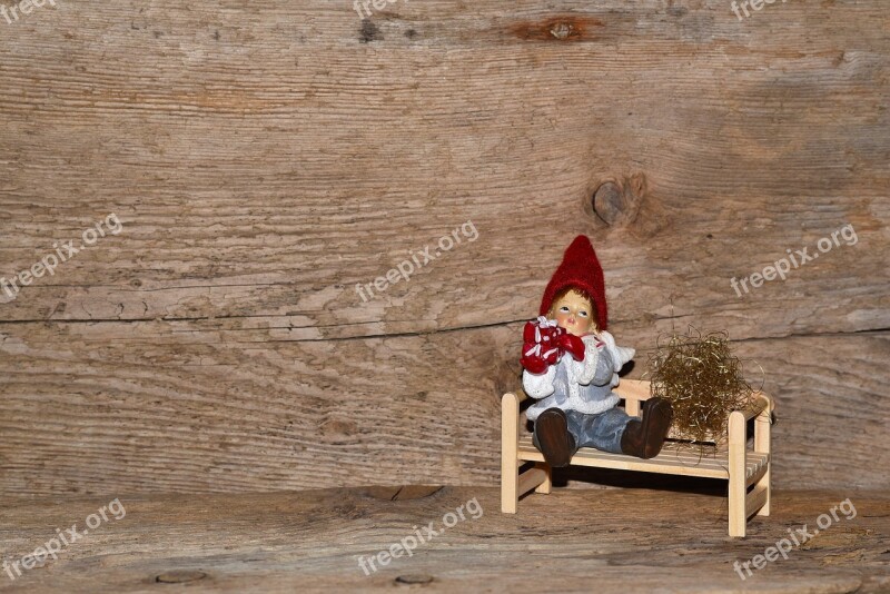 Wichtel Figure Figure Wooden Bench Background Wood