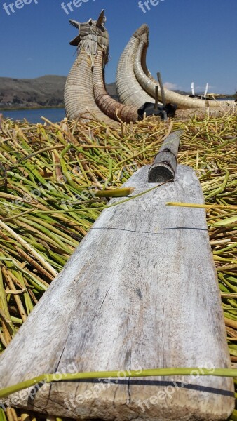 Oars Reeds Boat Uro Lake Titicaca