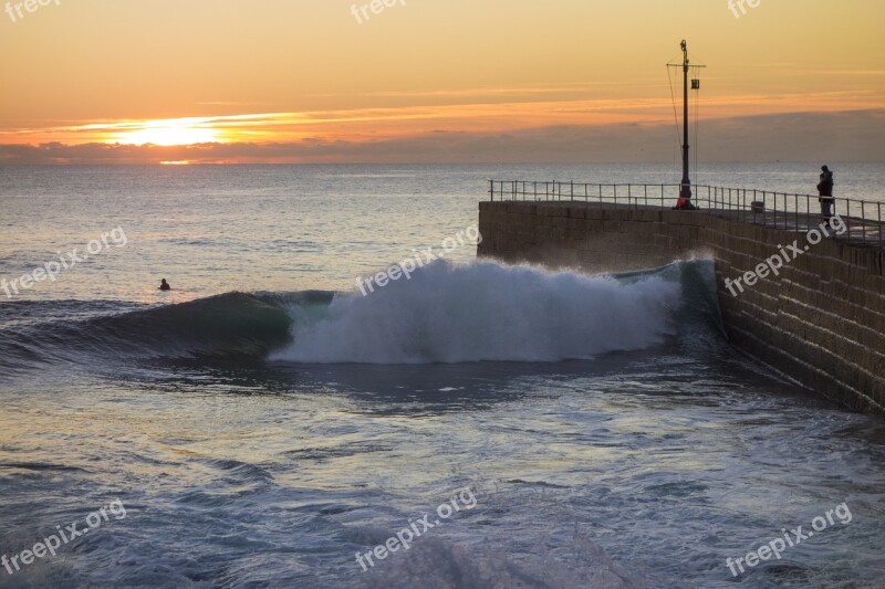 Pier Sunset Wave Sea Ocean