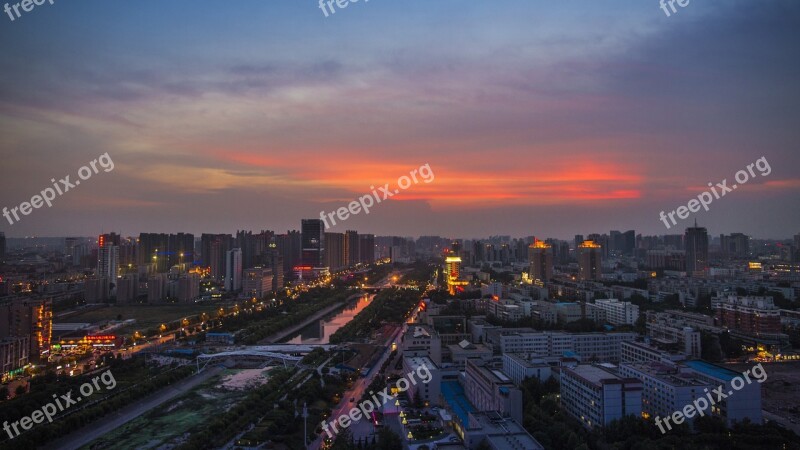 Zhengzhou Lights Sunset City At Dusk