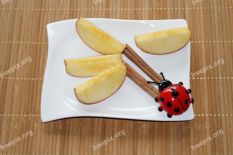 Plate Decoration Apple Slices Cinnamon Ladybug Free Photos