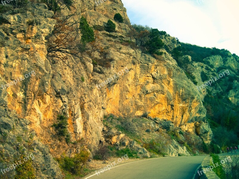 Mountain Road Cyclists Rock Outdoor