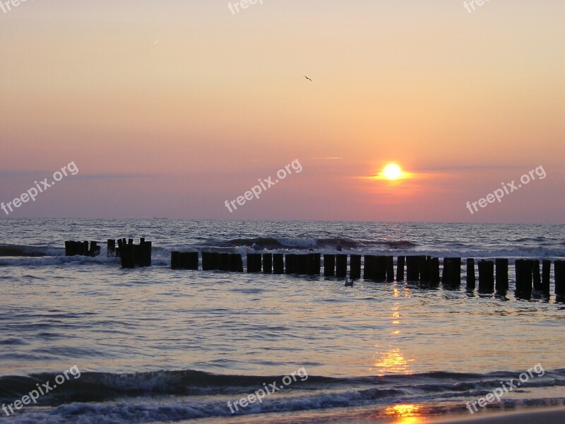 Sun Sea Setting Sun Beach Water