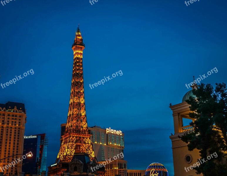 Las Vegas Eiffel Tower Paris Lights Night