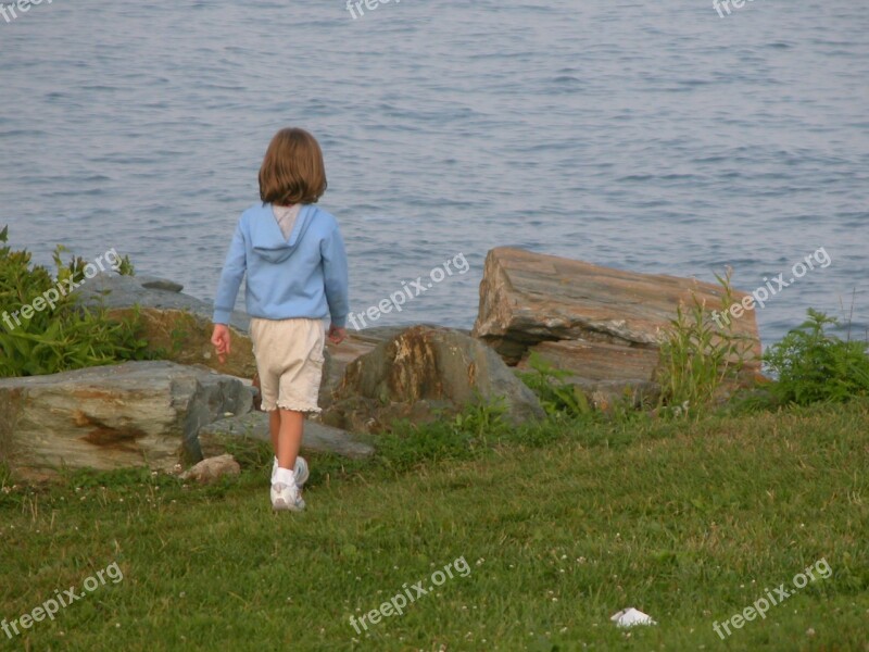 Child Girl Ocean Walking Summer