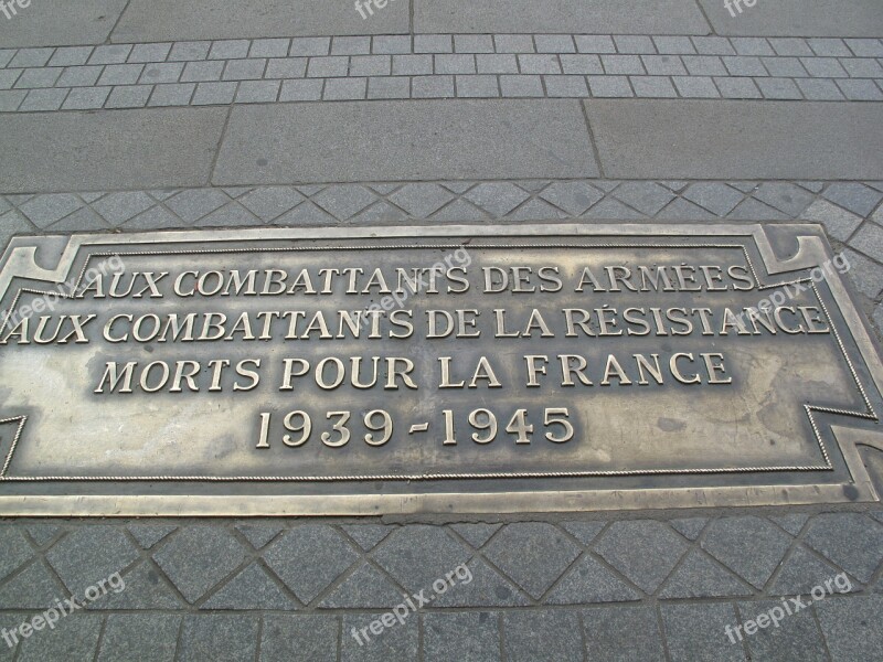 Plaque Arc De Triomphe Paris France Architecture