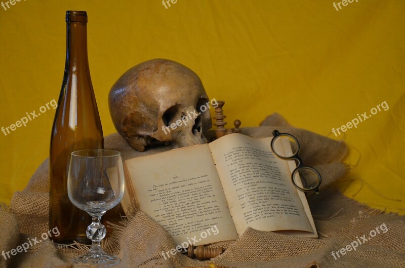 Book Glasses Skull Bottle Glass