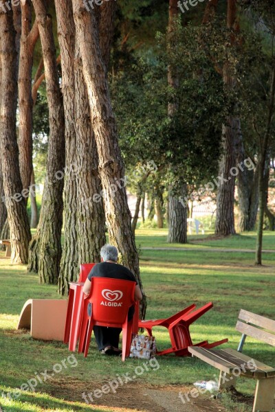 Chair Red Plastic Sit Man