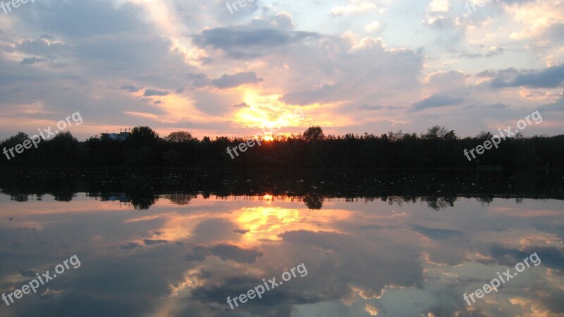 Mirroring Forest Sunset Lake Orange