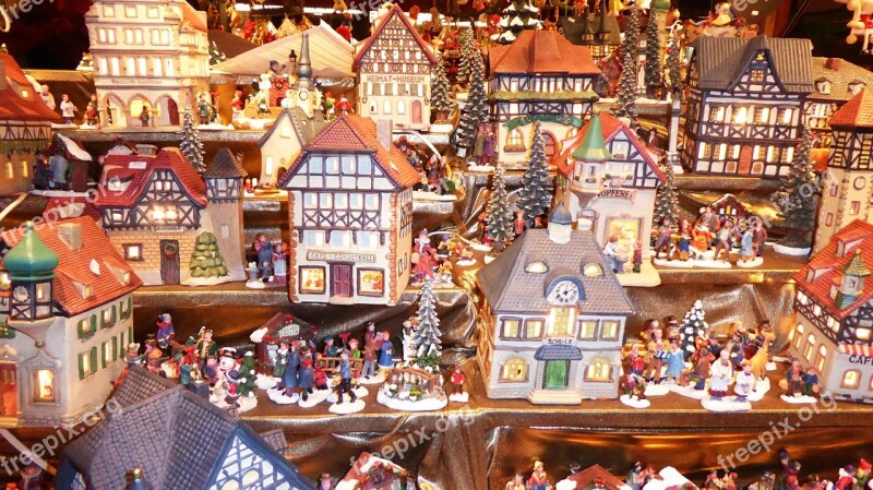 Christmas Market Houses Figures Lights Christmas Decoration