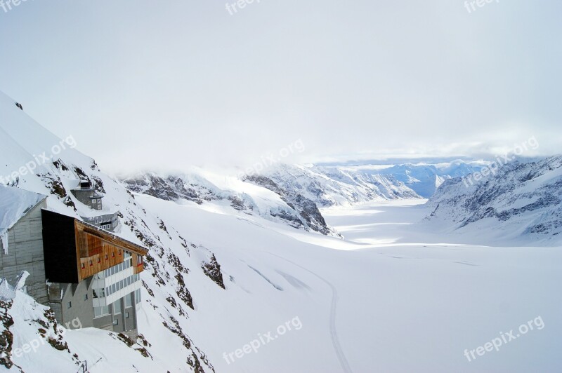 Jungfraujoch Glacier Mountains Mountain Station Snow Landscape