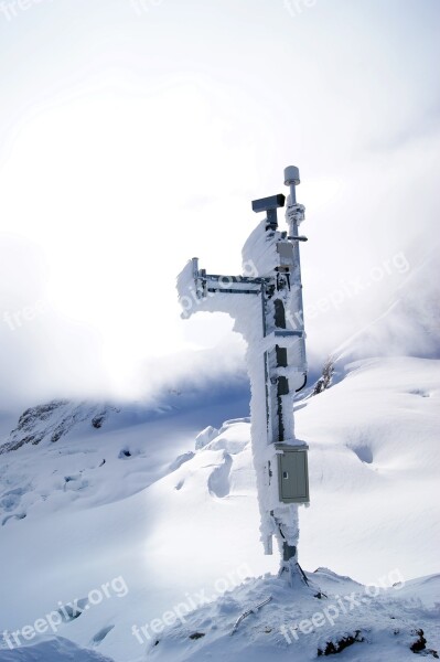 Mobile Telephone Mast Jungfraujoch Mountains Snow Landscape Snow