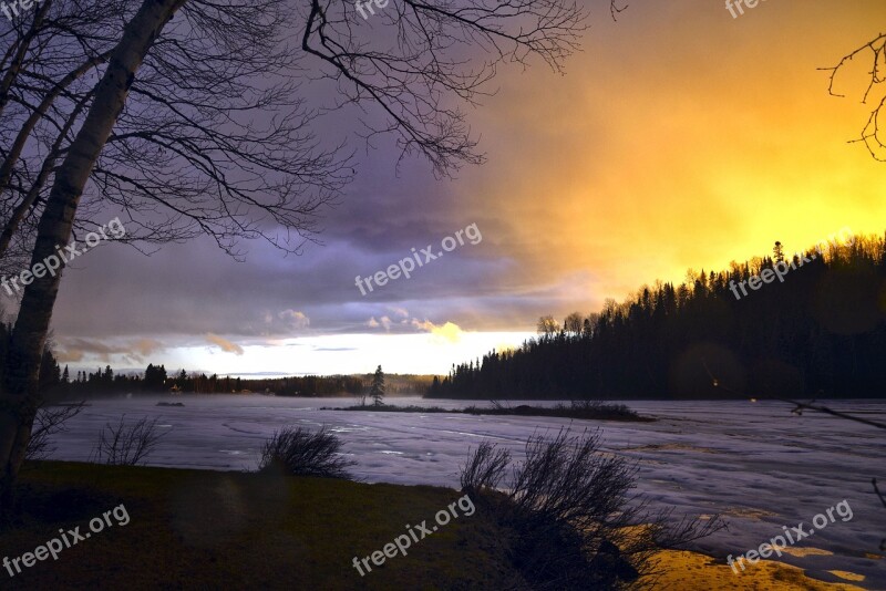 Nature Frozen Lake Winter Landscape End Of The Day Free Photos