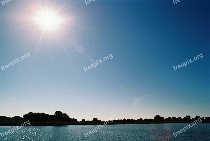 Sun Lake Horizon Water Mirroring