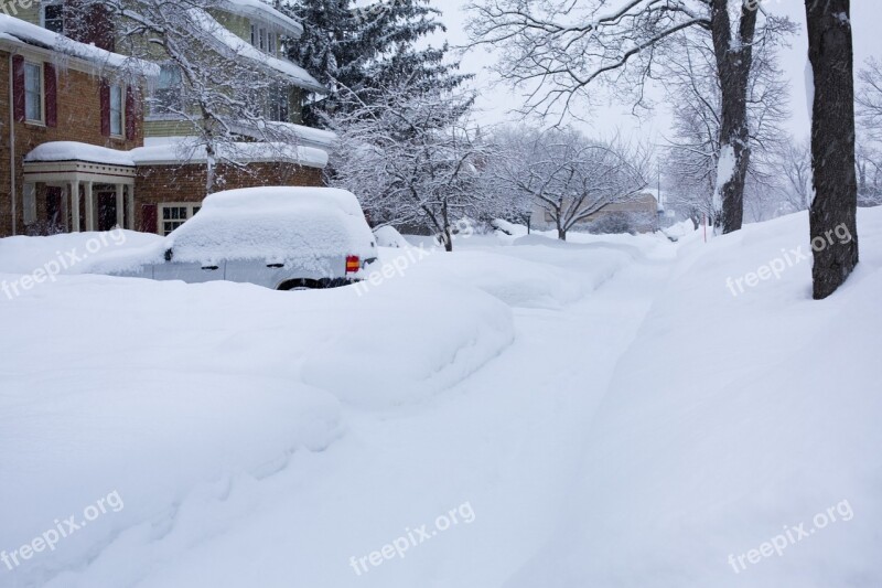 Deep Snow Winter Michigan Car Snowy Street