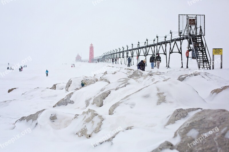 Pier Jetty Lighthouse Red Michigan