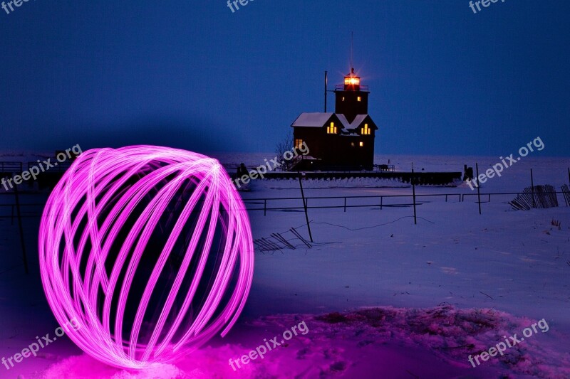 Orb Long Exposure Lights Night Lighthouse