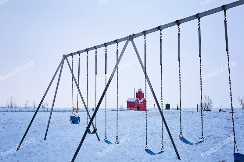 Playground Swings Swing Set Winter Red