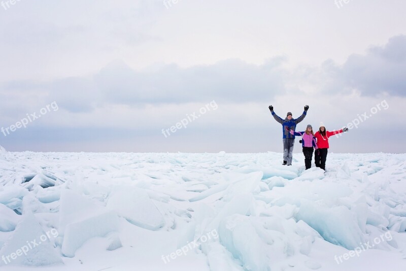 Lake Huron Frozen People Ice Winter