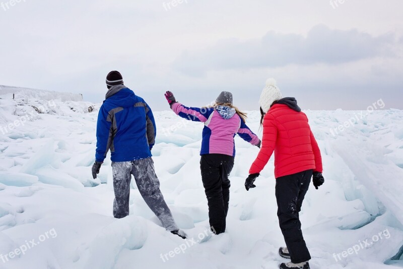 Lake Huron Frozen People Ice Winter