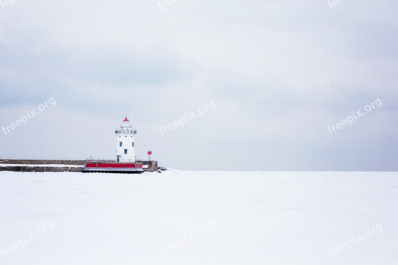 Lighthouse Michigan White Nautical Winter