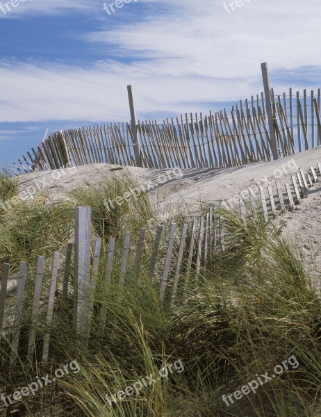 Beach Scene Dunes Fence Grass Summer