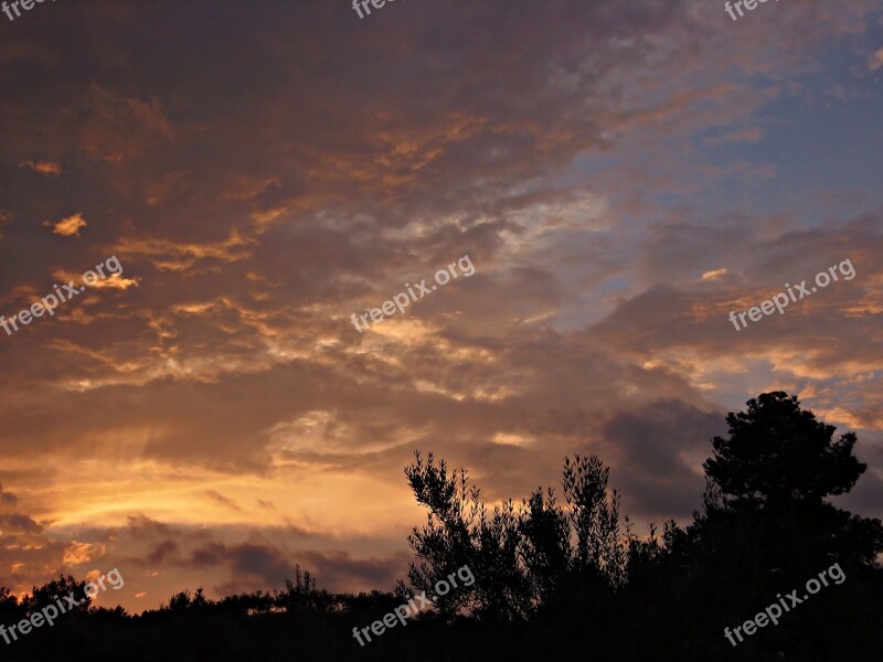 Sunset Violet Tones Landscape Evening Clouds Shades